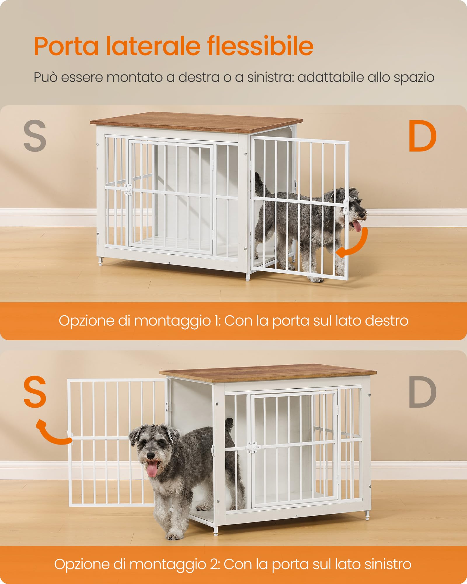 Feandrea Mobile Gabbia per Cani, Gabbia Moderna da Interno con Base Chiusa, 2 Porte, M, per Cani fino a 20 kg, Bassotto, Shih Tzu, Schnauzer Nano, Bianco Nuvola e Marrone Miele PFC022KB01