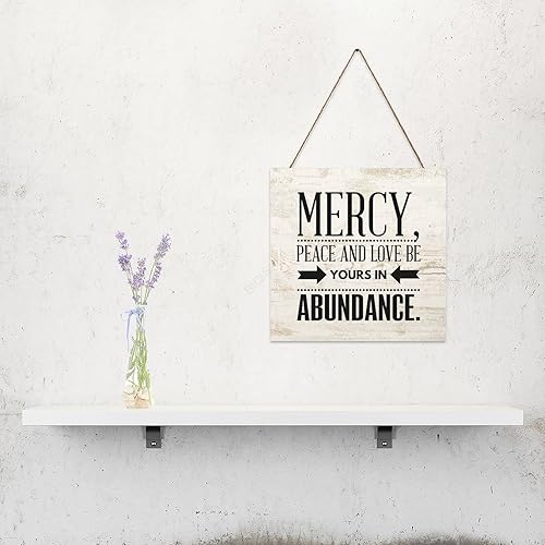 Miniatura 4 de Letreros de madera, cartel rústico de misericordia, paz y amor, decoración del hogar, casa de campo, jardín, arte de pared al aire libre, 10 x 10