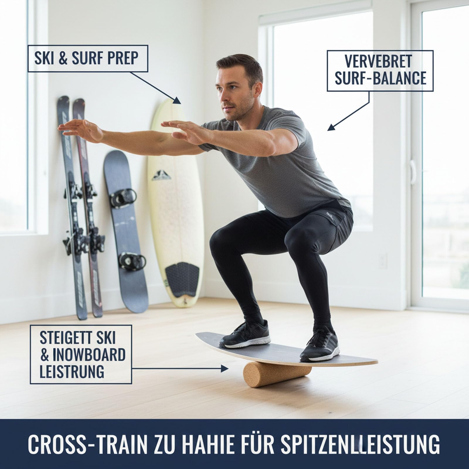 Balance Board aus Holz, Balancebrett mit Korkrolle, 8 Holzschichten, Trainingsgerät für Gleichgewicht und Koordination