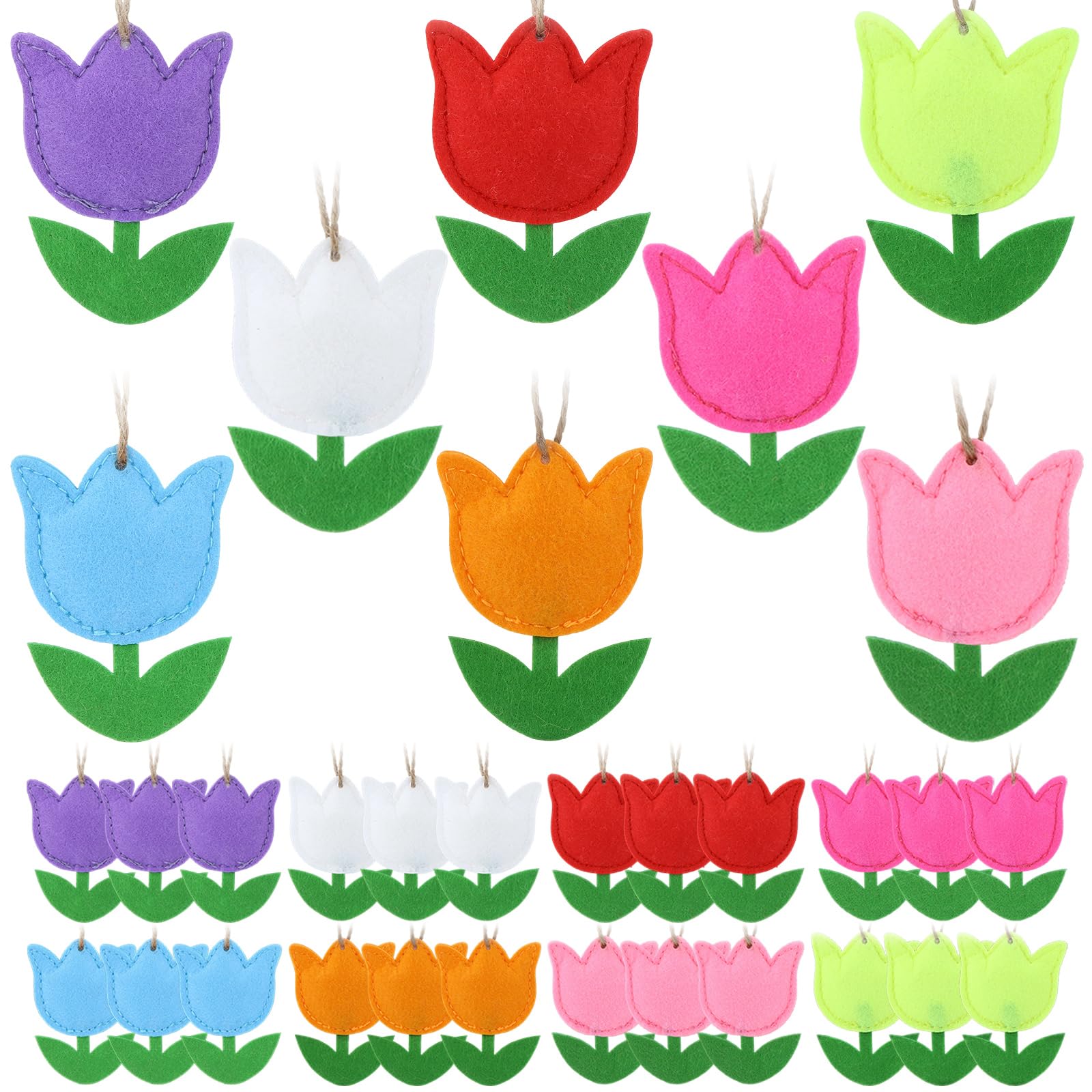 Photo 1 of 24 Pcs Spring Tulip Felt Ornaments for Tree Flowers Hanging Decoration Colorful Mini Floral Ornament for Holiday Easter Mother's Day Party Home Door Wall Decor