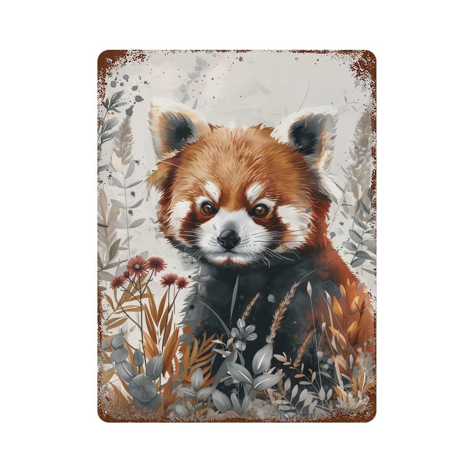 Garage Style Red Panda Watercolor Rustic Tin Plaque 15.7"x11.8", Industrial Home Decor for Bar And Workshop
