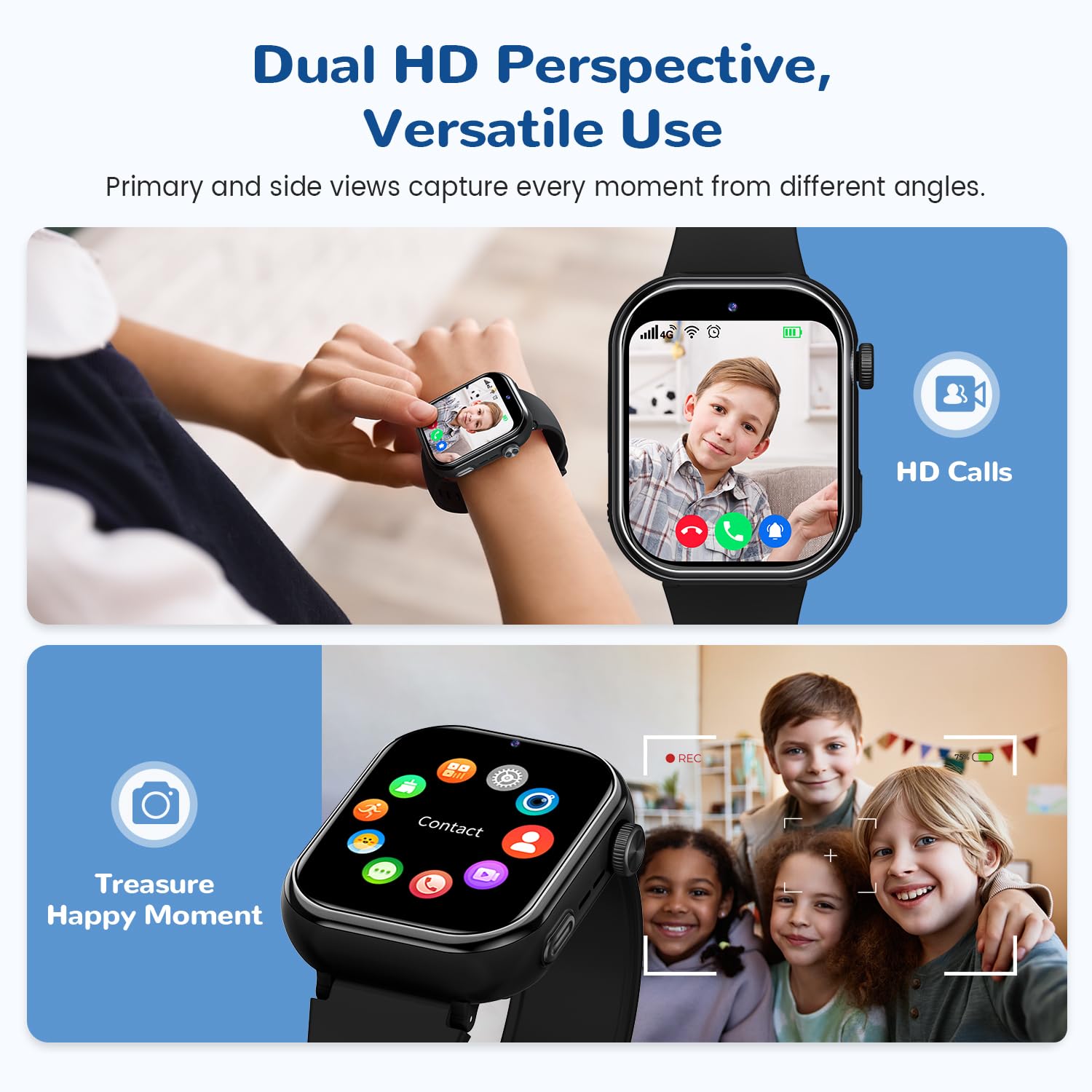 4G Smartwatch Bambini, IP68 Orologio Smartwatch Bambini con GPS, Doppia Fotocamera, Videochiamate, Chiamate, Chat Vocale, SOS, Modalità Scuola, Torcia, Contapassi Smart Watch Ragazzi e Ragazze Nero