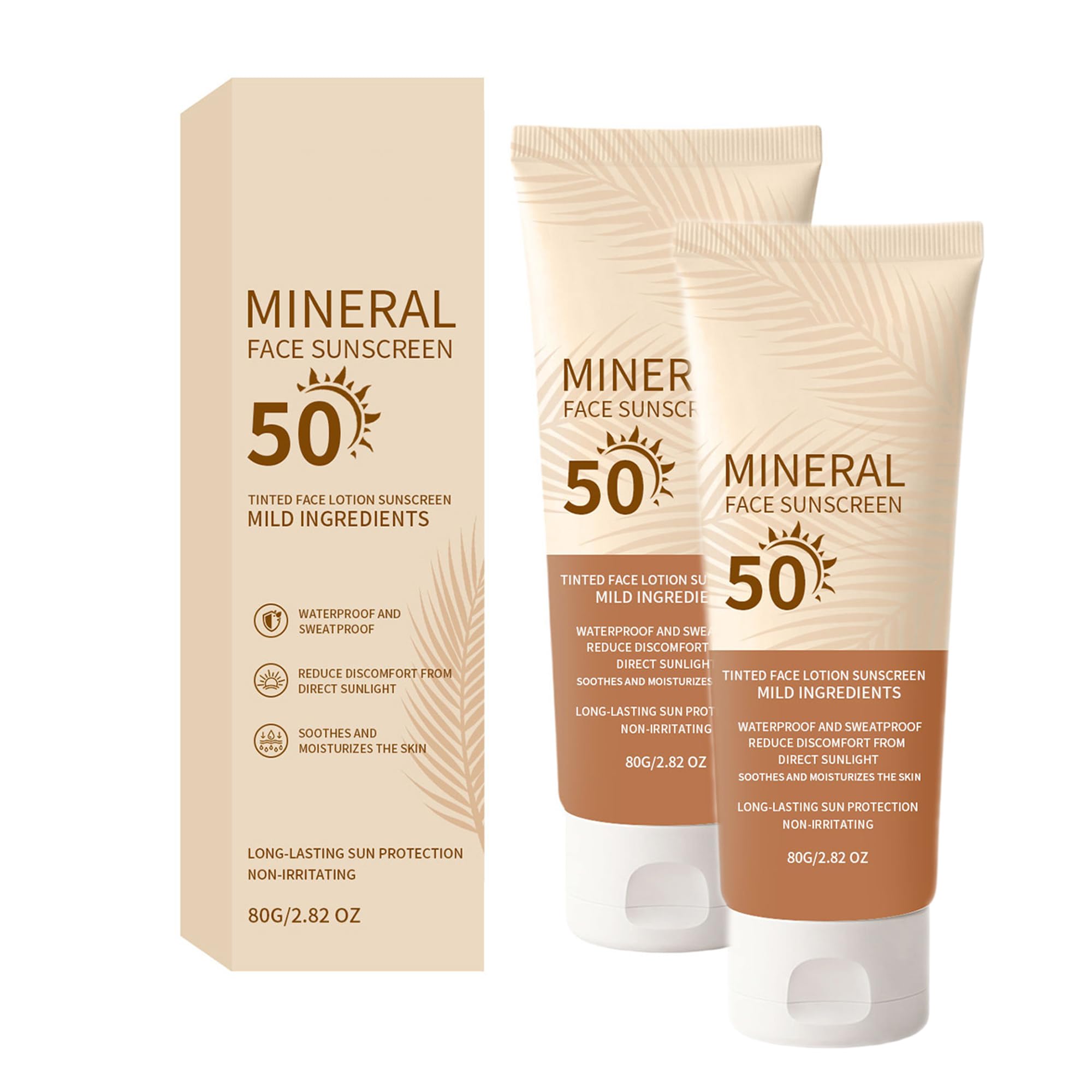UV Doux SPF 50 Mineral Face Sunscreen, Tinted, Oil-Free, Mittlere bis gebräunte Haut, Breitband Sonnenschutz, mit Blaulicht und Sonnenschutz, 4% Zinkoxid und Titandioxid, hypoallergen (2pcs)