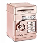 Setibre Piggy Bank, Electronic Password Cash Coin Can Auto Scroll Paper Money Saving Box Toy Gift for Kids (Rose Gold)