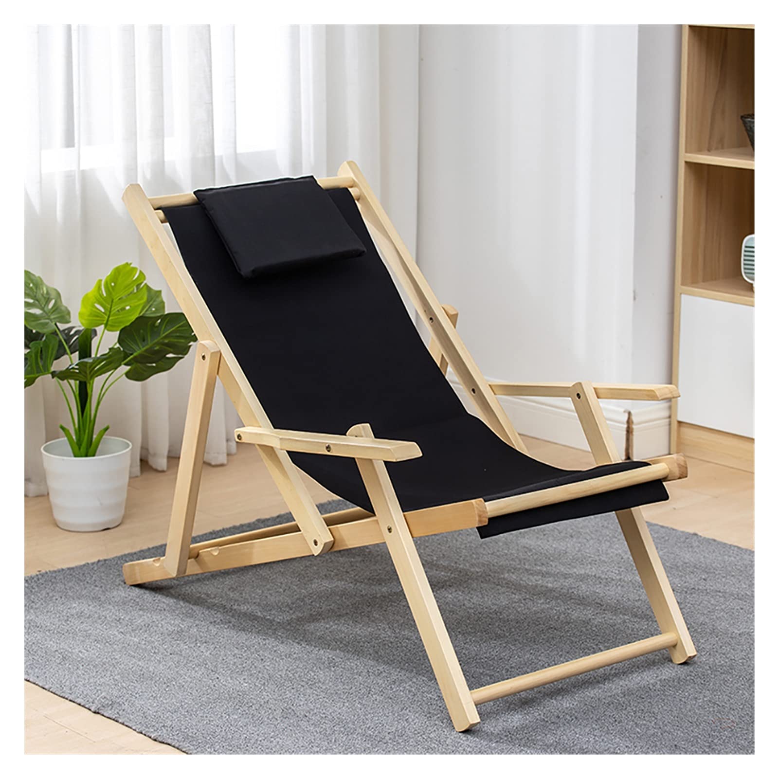 Sedia a Sdraio Pieghevole in Legno, Sdraio Prendisole Pieghevole per Esterni, Regolabile, per Spiaggia, Patio, con Schienale in Tela e Legno per Soggiorno, Balcone