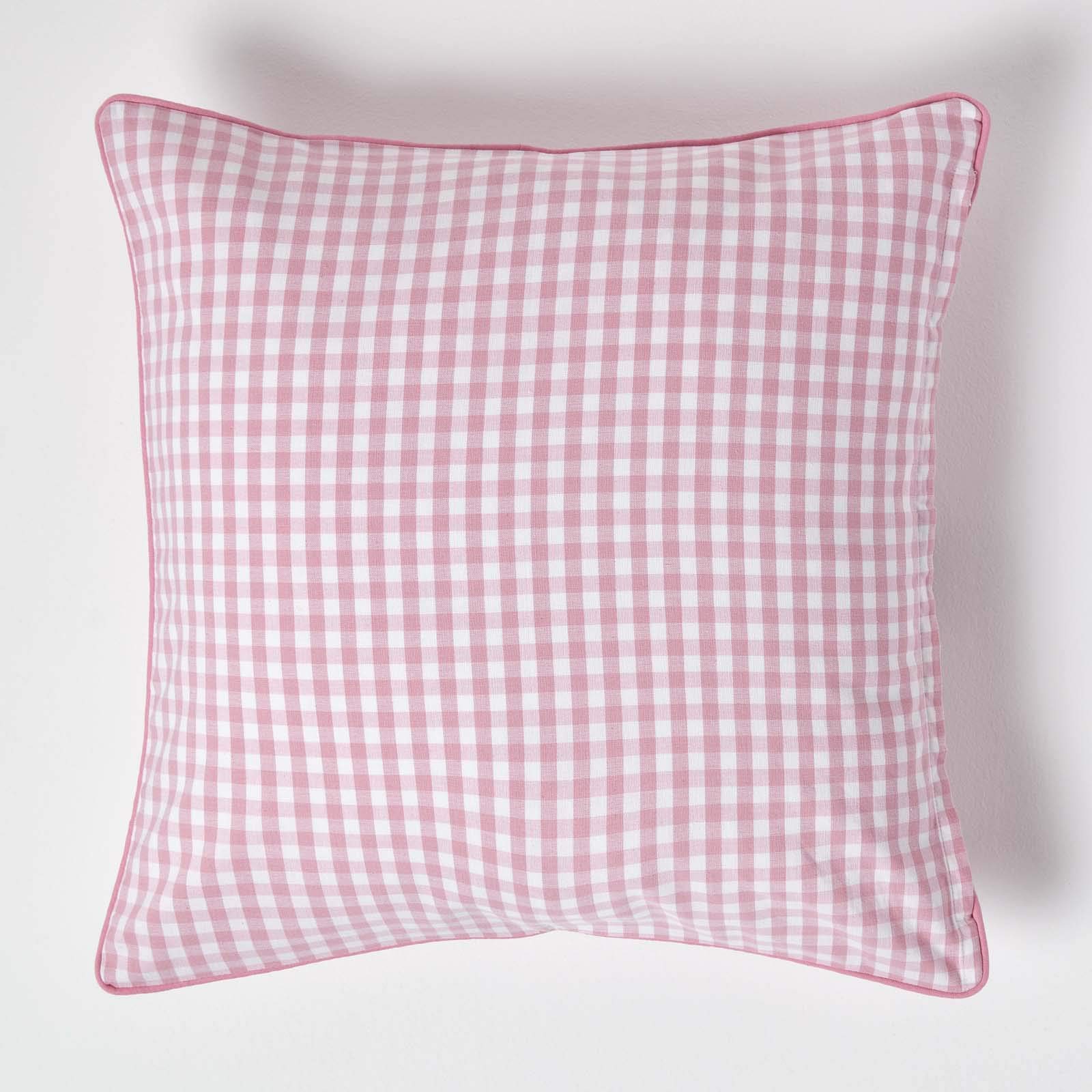 Homescapes Cotton Gingham Check Cushion Cover - Pink - 60 cm x 60 cm