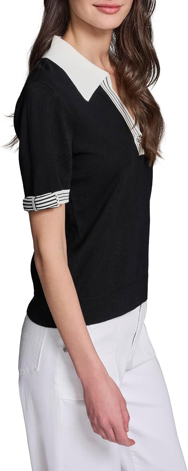 Karl Lagerfeld Women's Johnny Collar V-Neck Rosette Button Sweater