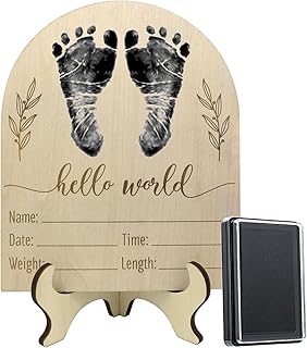 Newborn Birth Announcement Sign,Personalized Baby Announcement，Custom Engraved Wooden Baby Name Sign，Newborn Photo Props, Hello World Newborn Announcement for Hospital (BAS 01)