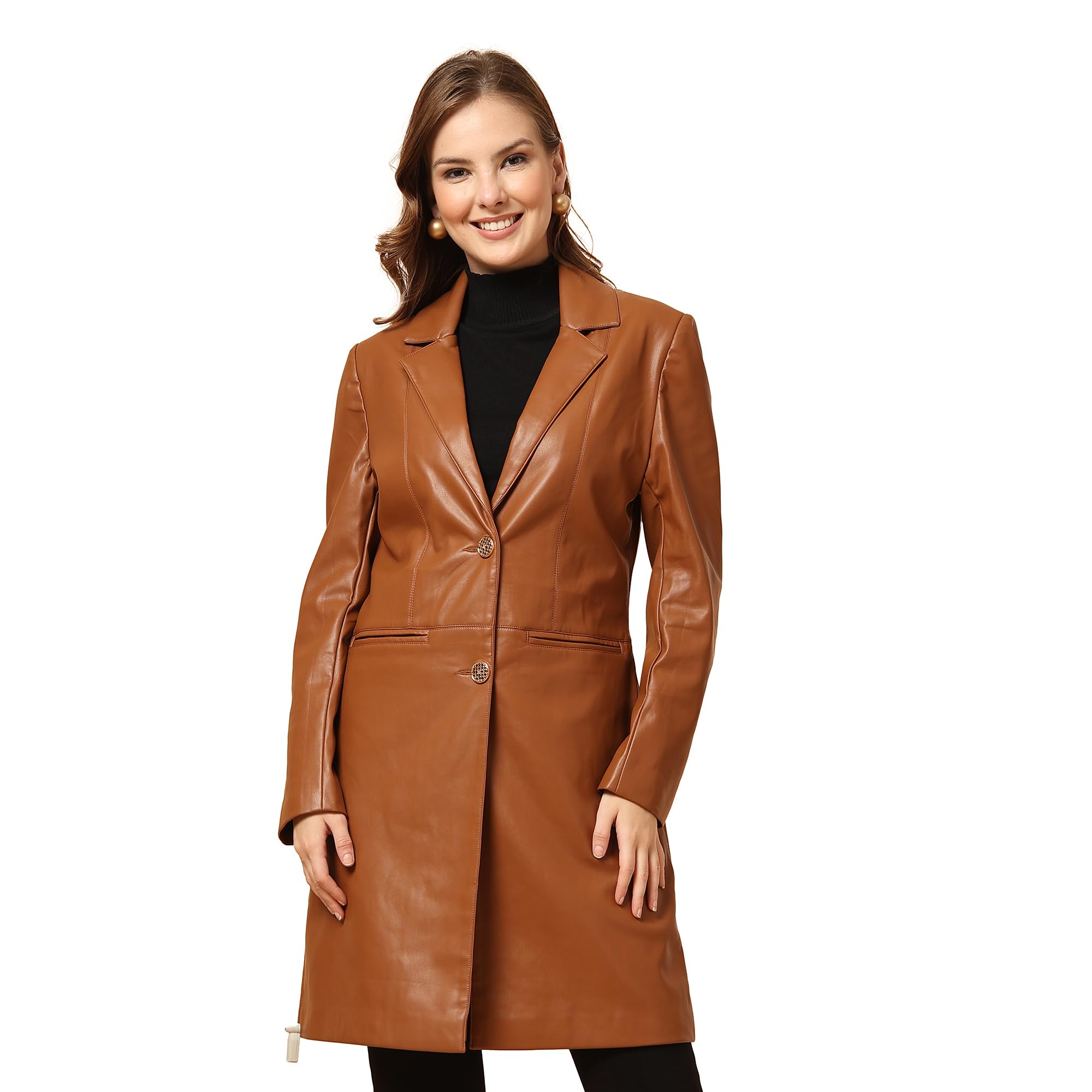 Winterwear Womens Brown Lepal Neck LongLine Long Coat-picture-37