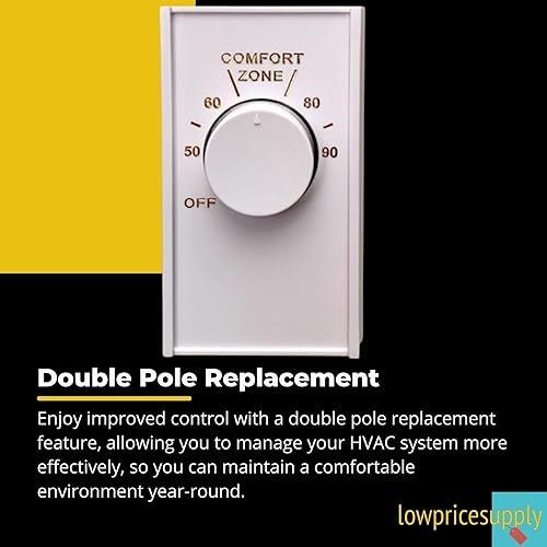 Miniatura 5 de Cubierta de termostato blanco de un solo polo con perilla de termostato de línea de voltios para estilo antiguo D22 - Cubierta de control HVAC y