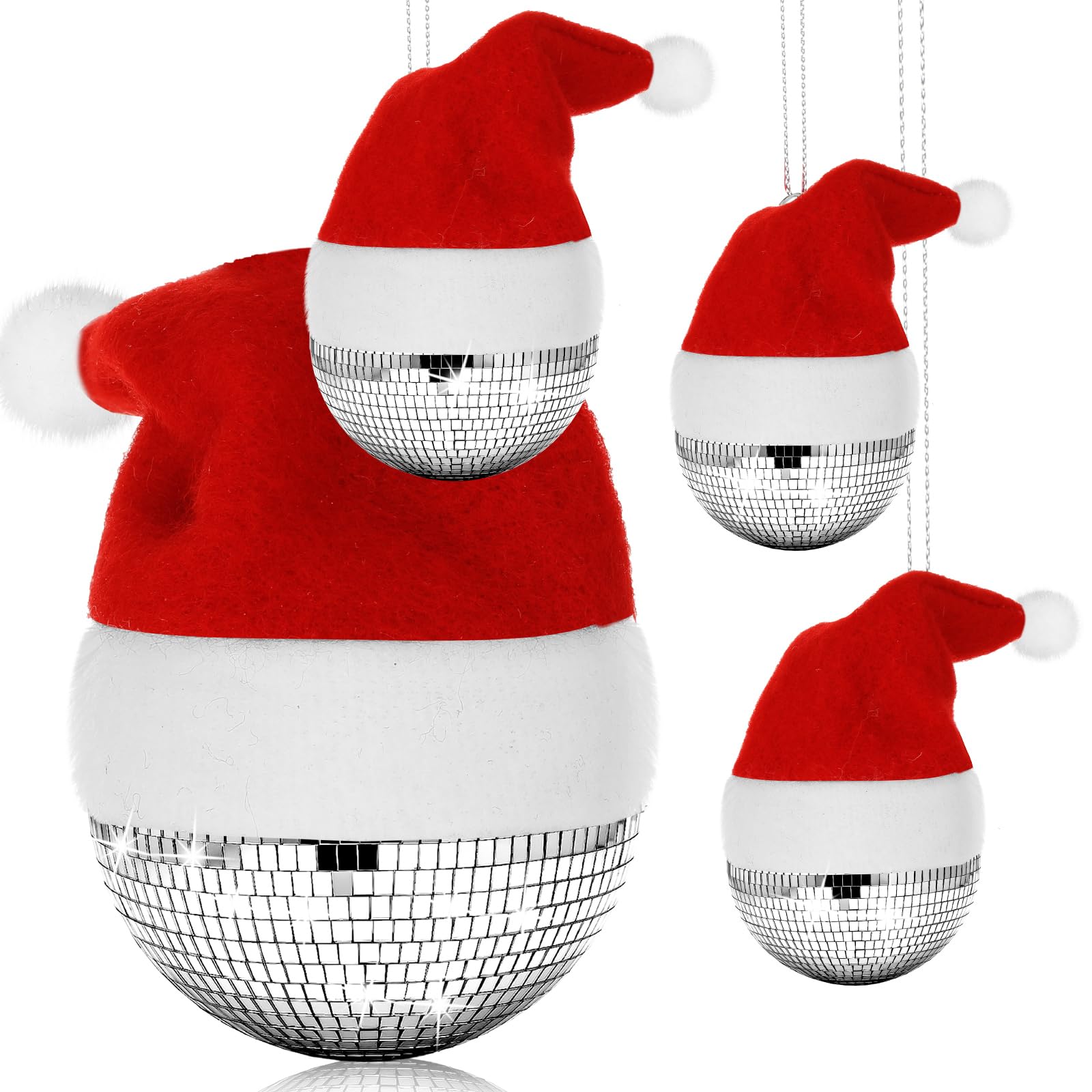 Hiboom Christmas Santa Hat Disco Ball Ornaments