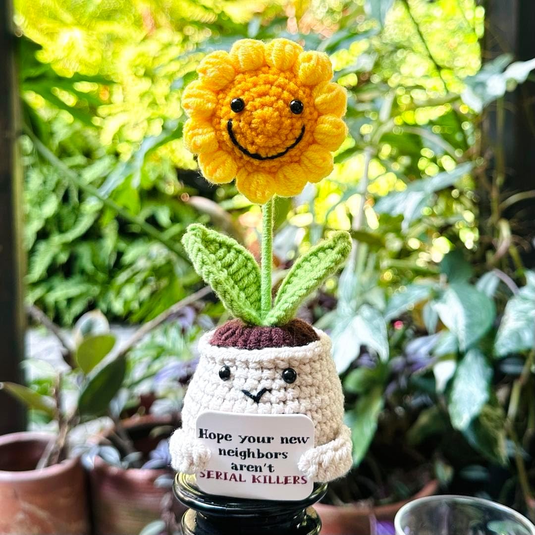 Handmade Crochet Sunflower Emotional Support Doll – Hope Your Day New Neighbor– Thoughtful Gift for Neighbors and Friends – Potted Flower Decor for Appreciation - Image 6