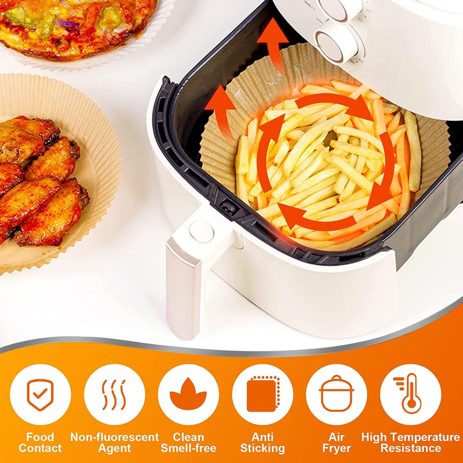 PAULOF PENG Carta Forno per Friggitrice ad Aria, 100pcs–Carta per Friggitrice ad Aria Antiaderente, 100% Pura Cellulosa, Senza Odore, Adatta per 4.7-8L–Accessori Friggitrice ad Aria (100PCS-20CM-R