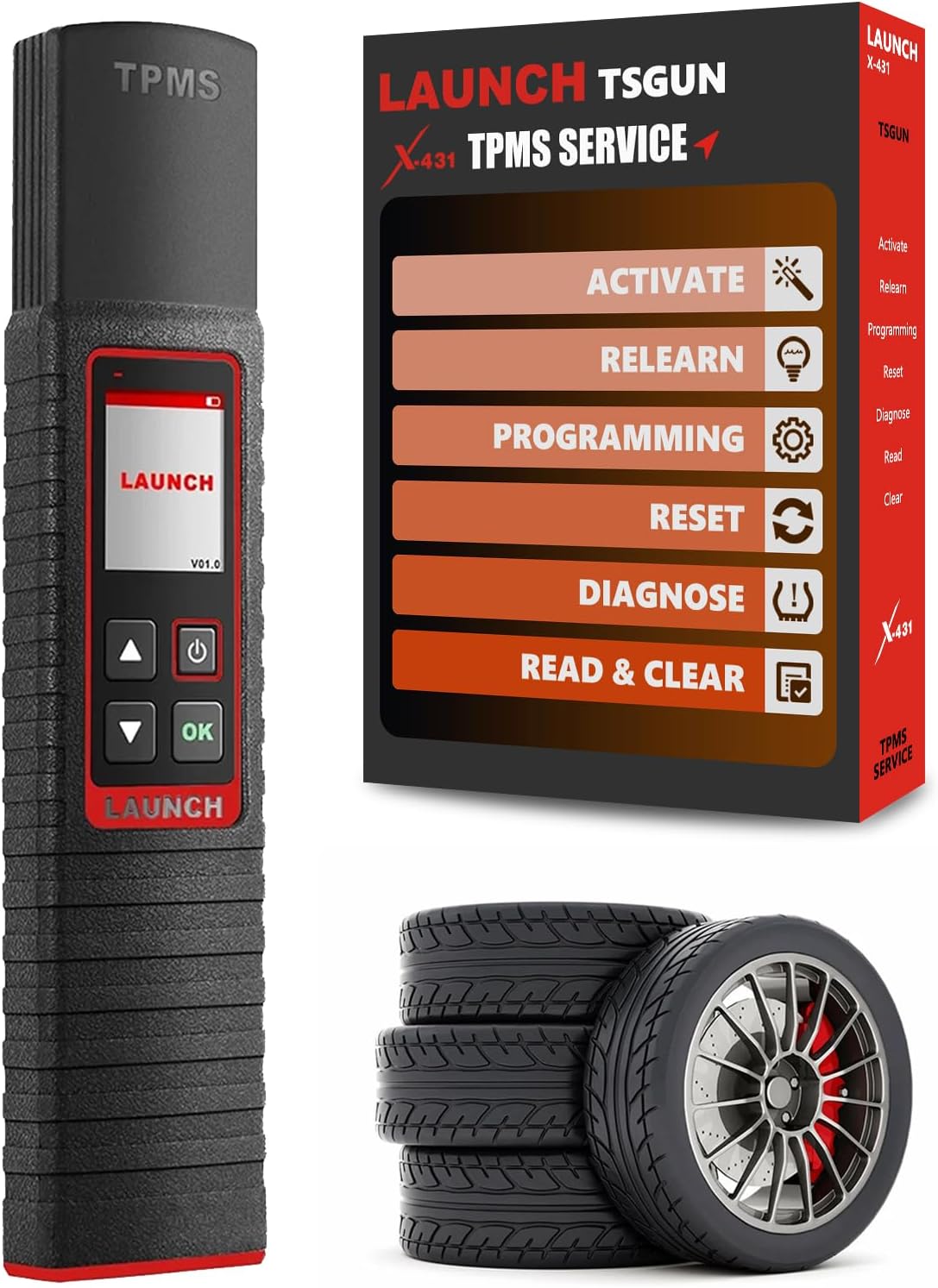LAUNCH X-431 TSGUN Handheld TPMS Service Tool Work with X-431 Diagnostic Scanner [Note: Can't Work Alone] Supports All 315/433MHz Sensors