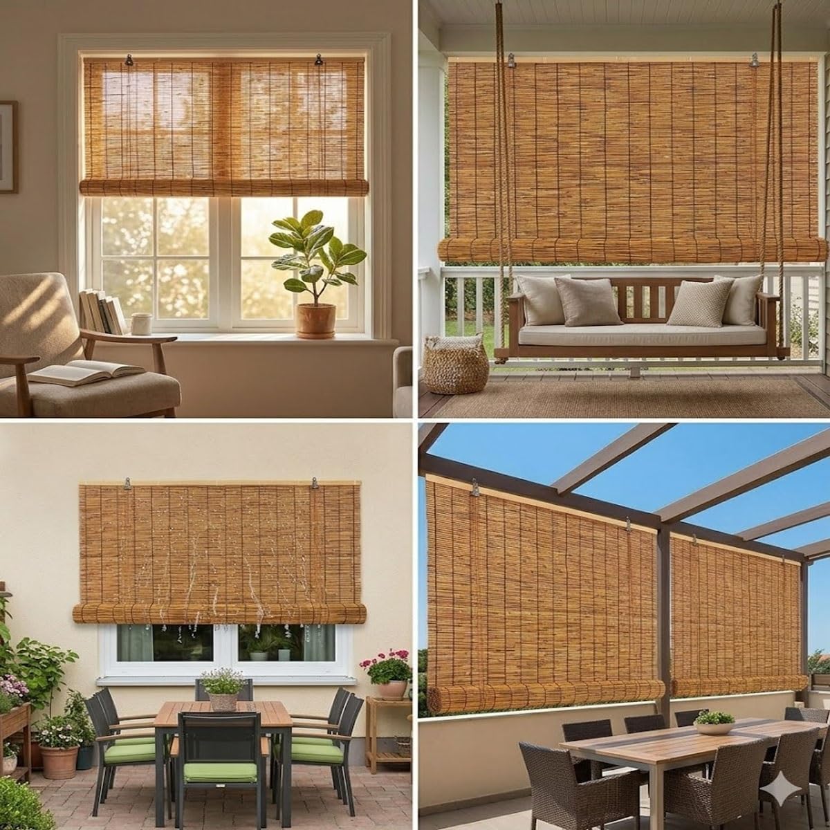 Bamboo Roller Blinds for Outdoor Patio, Natural Reed Roll Up Shades, 24" 28" 36" 42" 48" 52" 72" 64" 80" Wide Waterproof Privacy Blind for Indoor Windows, Porch & Sun Shade(36" W x 54" H)