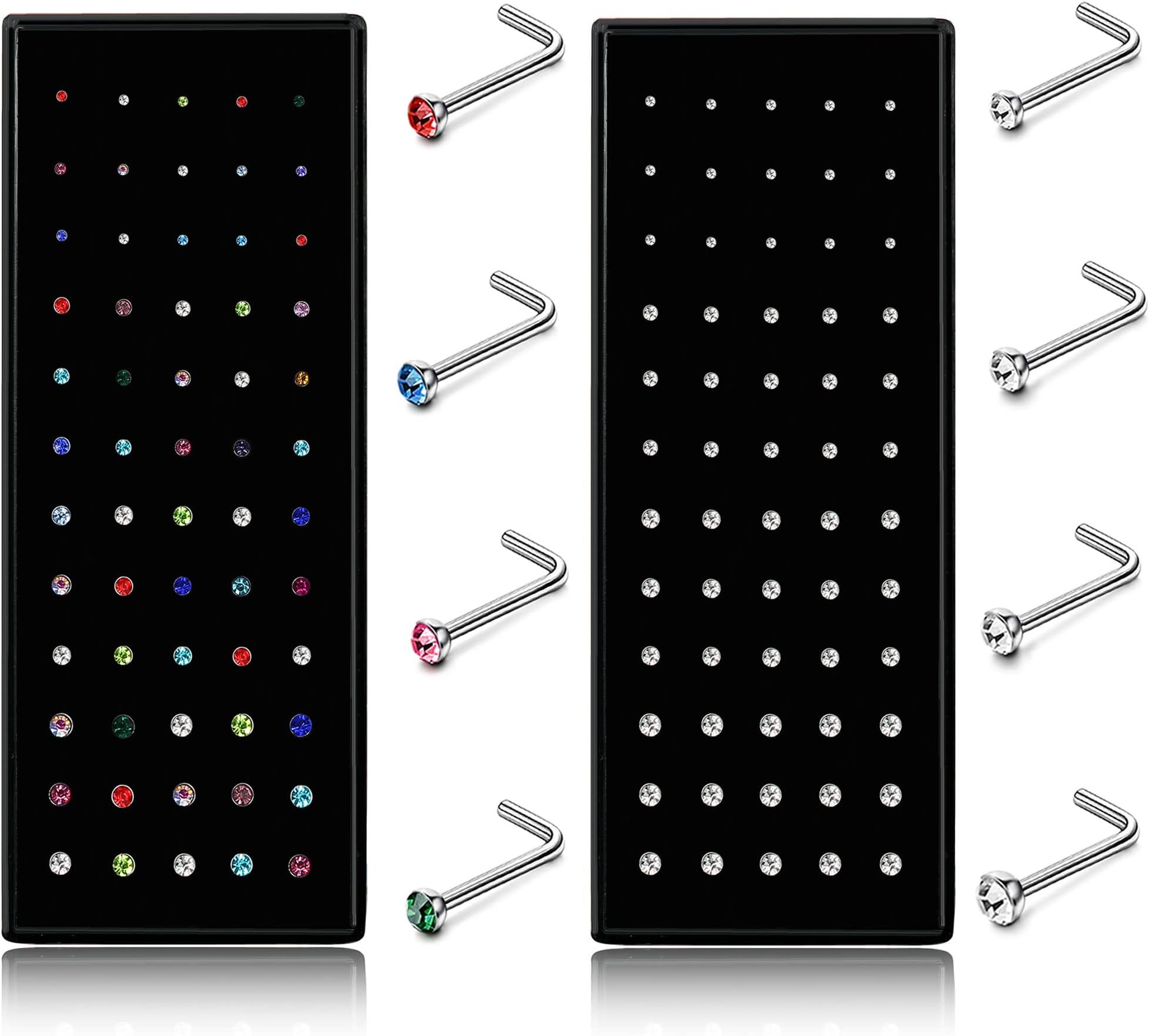 Helicopchain 60-240Pcs Hypoallergenic Nose Studs for Women Men 316L Stainless Steel CZ Nose Piercing Jewelry L Shaped Nose Rings Bone Studs Screw Piercing 20G-22G 1.5mm 2mm 2.5mm 3mm