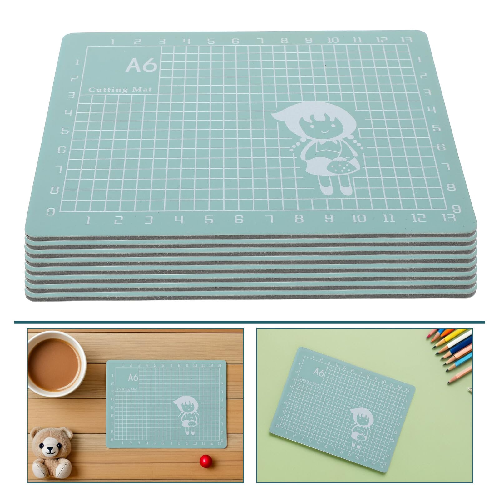 Tappetino da Taglio Artigianale Pvc Verde 8 Pezzi Doppio Lato | Griglia di Misura Precisa, Superficie Antiscivolo, per Scrapbooking e Cucito