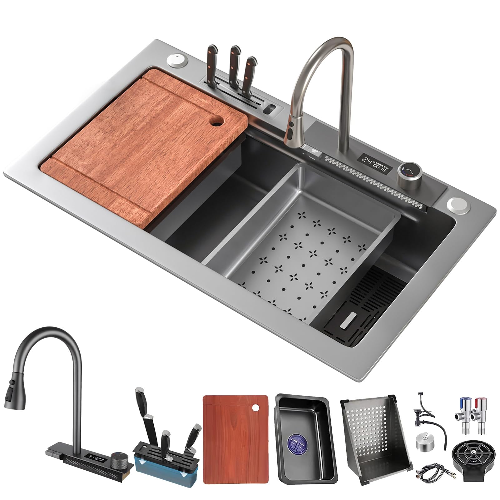 Fregadero individual nano waterfall de 75 cm para lavar verduras cómodamente en casa