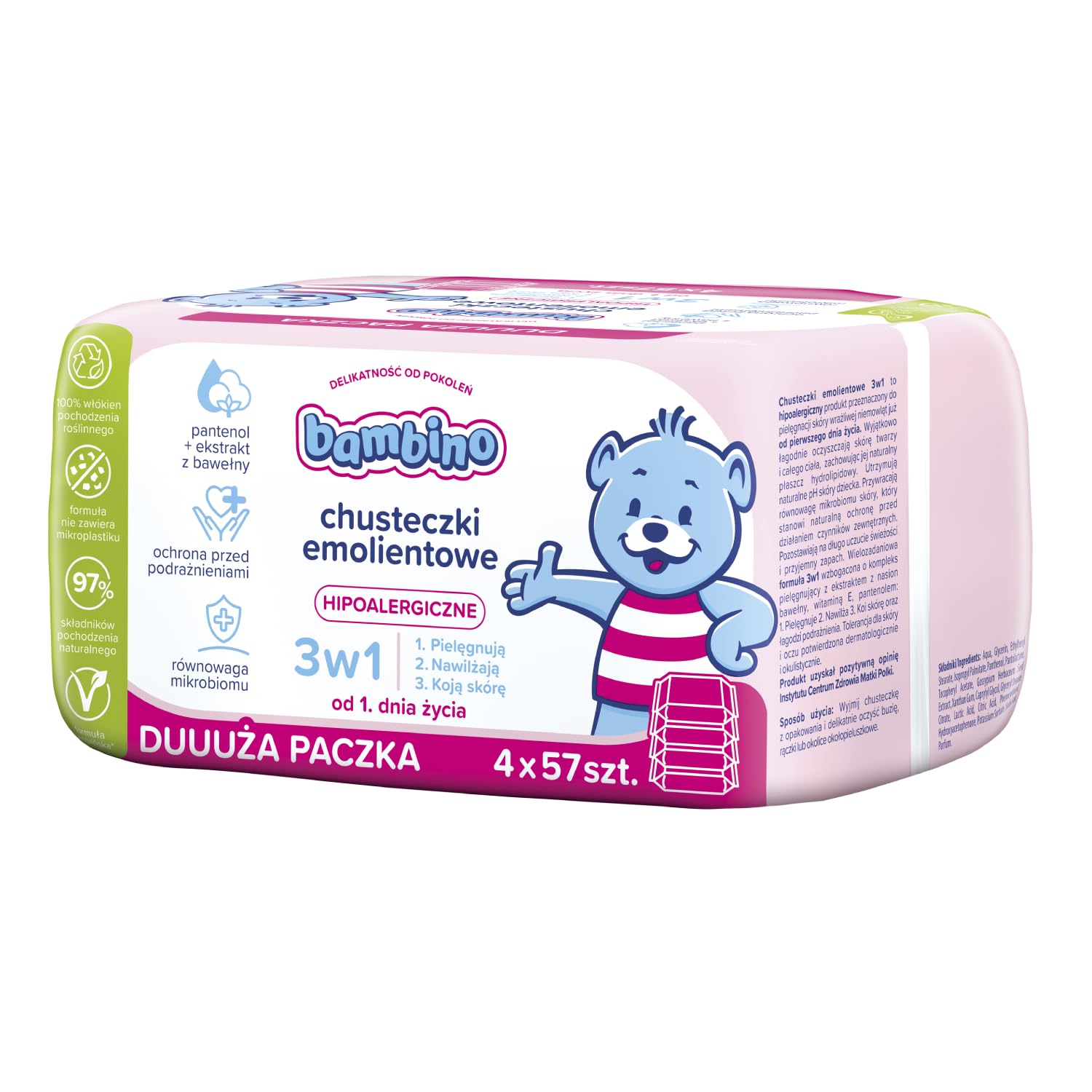 Bambino Chusteczki emolientowe 3w1 4x57 szt.
