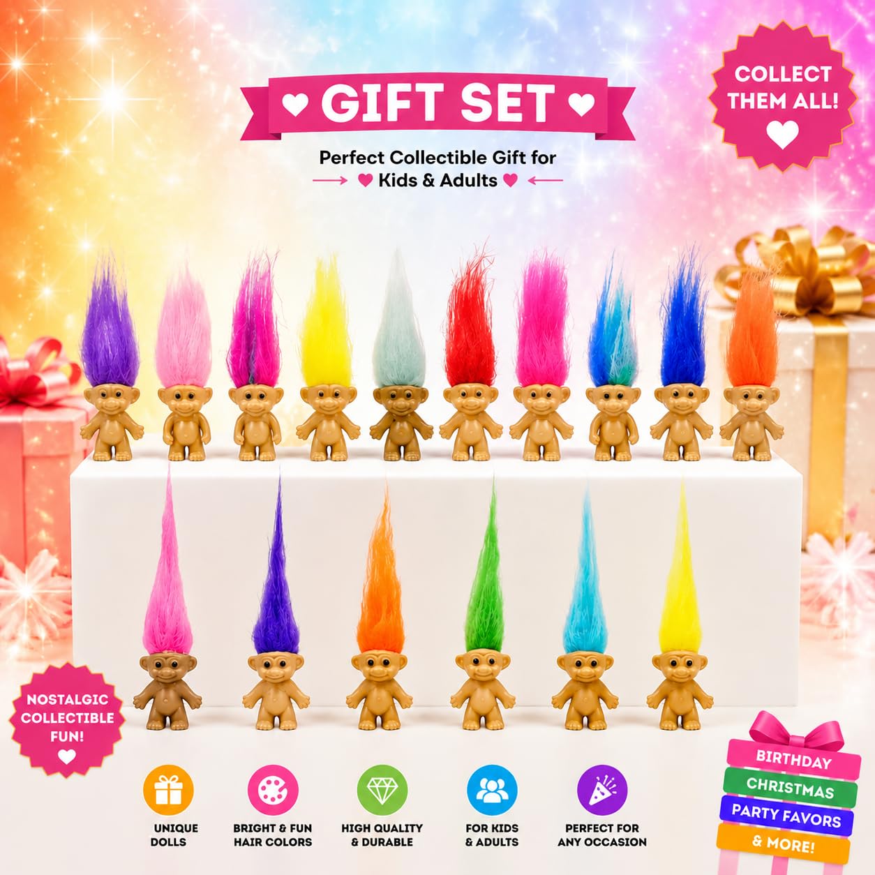 10 Mini Muñecos Troll De PVC – 3 Cm, Colores Variados, Para Manualidades, Proyectos Escolares Y Regalos De Fiesta