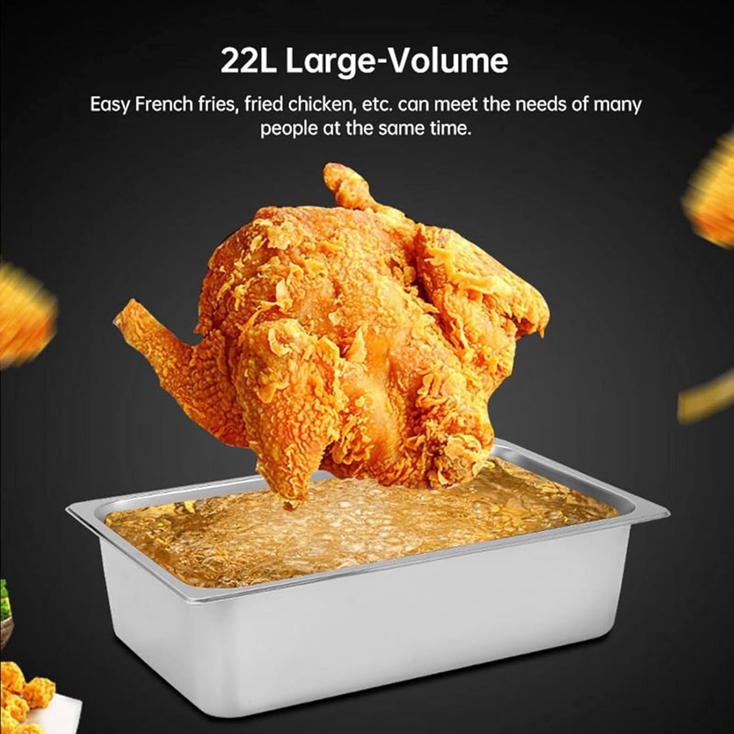 Commercial Electric Fryer, 22L Large Capacity Accurate Temperature Control for French Fries, Onion Rings, Fried Chicken