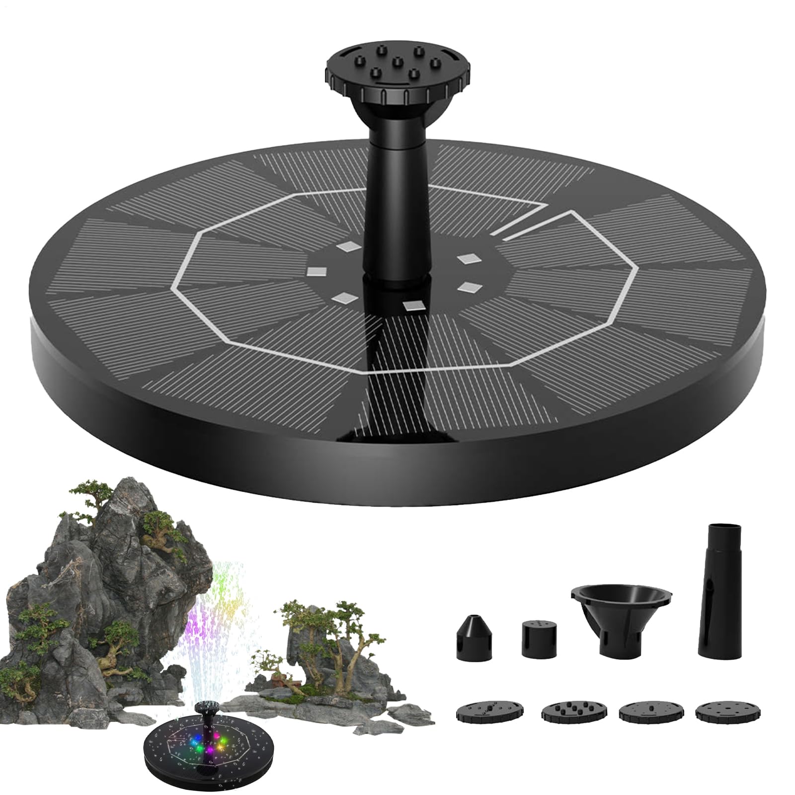 Bomba de fuente solar exterior con sistema de 6 boquillas para crear juegos de agua en el jardín