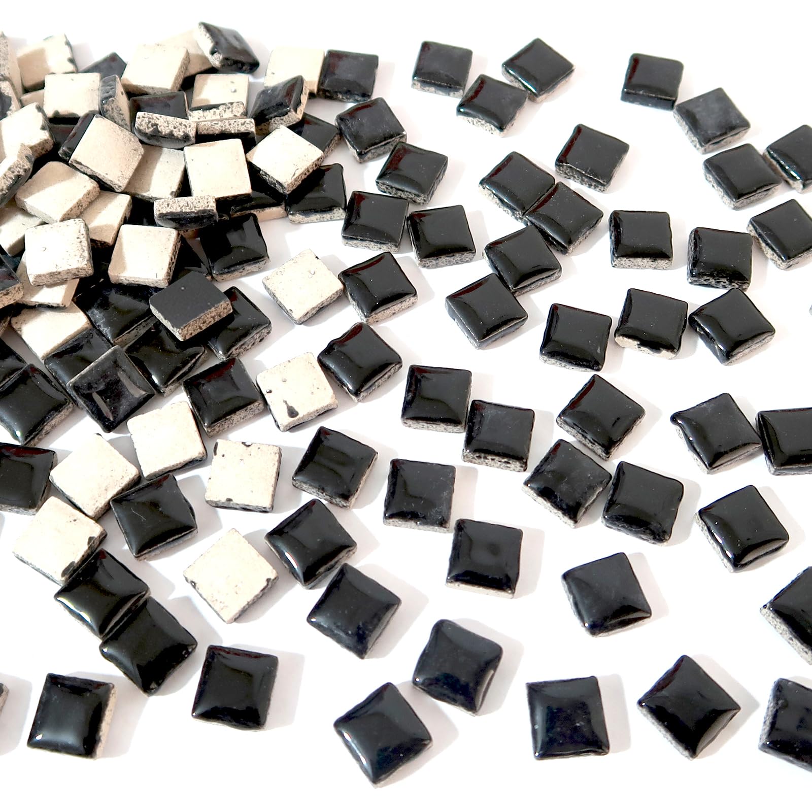 100 Pieces Square Mosaic Tiles for Crafts Bulk, Ceramic Mosaic Pieces 16 Colors Ceramic Mosaic Tile, 12mm Stained Mosaic Ceramic Tiles for Mosaic Projects Home Decor - Black Mosaic Tiles 12mm - 100Pcs Black