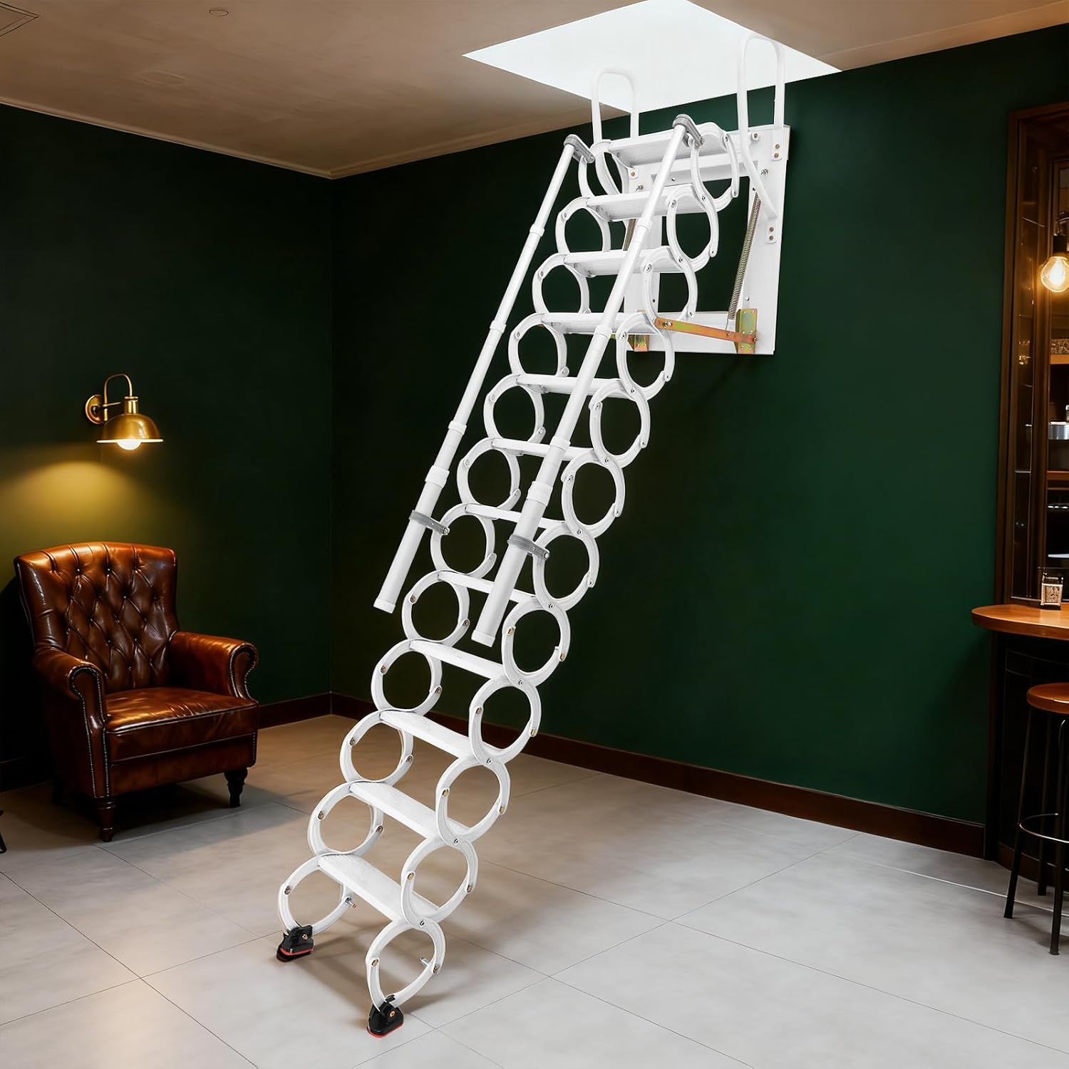 Folding Attic Ladder,Wall Mounted Folding Ladder,Extension Attic Loft Stairs,Max 112in Wall Mounted Load Capacity 661.39 Pounds for Indoors&Outdoors,Garages,Basements (12 Steps)