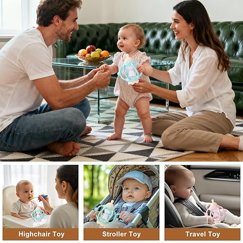 Miniatura 6 de Socub Juguetes mordedores para bebés de 0 a 12 meses, 2 en 1 con bola de dentición de silicona suave y chupete, juguete masticable sin BPA para 6 a