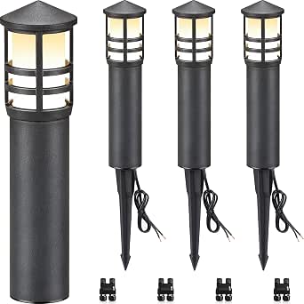 SUNVIE 4-Pack Low Voltage Pathway Lights, 3W 3000K Warm White, 12-24V LED Bollard Lights with Connectors, CRI 90+, Aluminum, ETL Listed