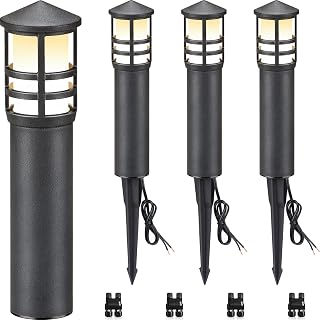 SUNVIE 4-Pack Low Voltage Pathway Lights 3W 3000K 12-24V LED Landscape Bollard Path Lights with Connectors CRI 90+ Aluminum Outdoor Landscape Lighting for Walkway Yard Garden, ETL Listed Cord