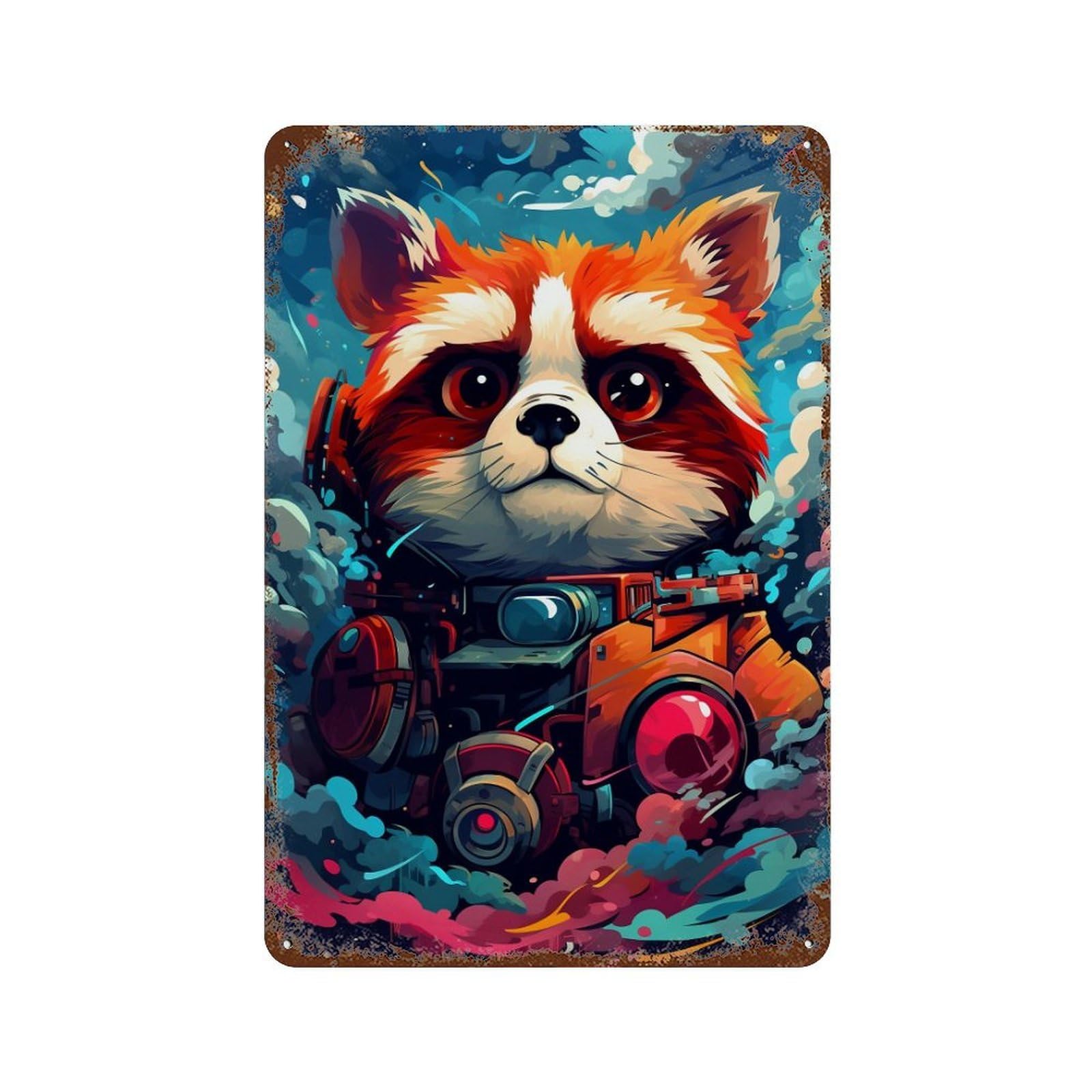 Red Panda Adventure Vintage Rust Metal Sign 11.8"x7.9", Ideal for Bistro, Counter And Cafe Decor