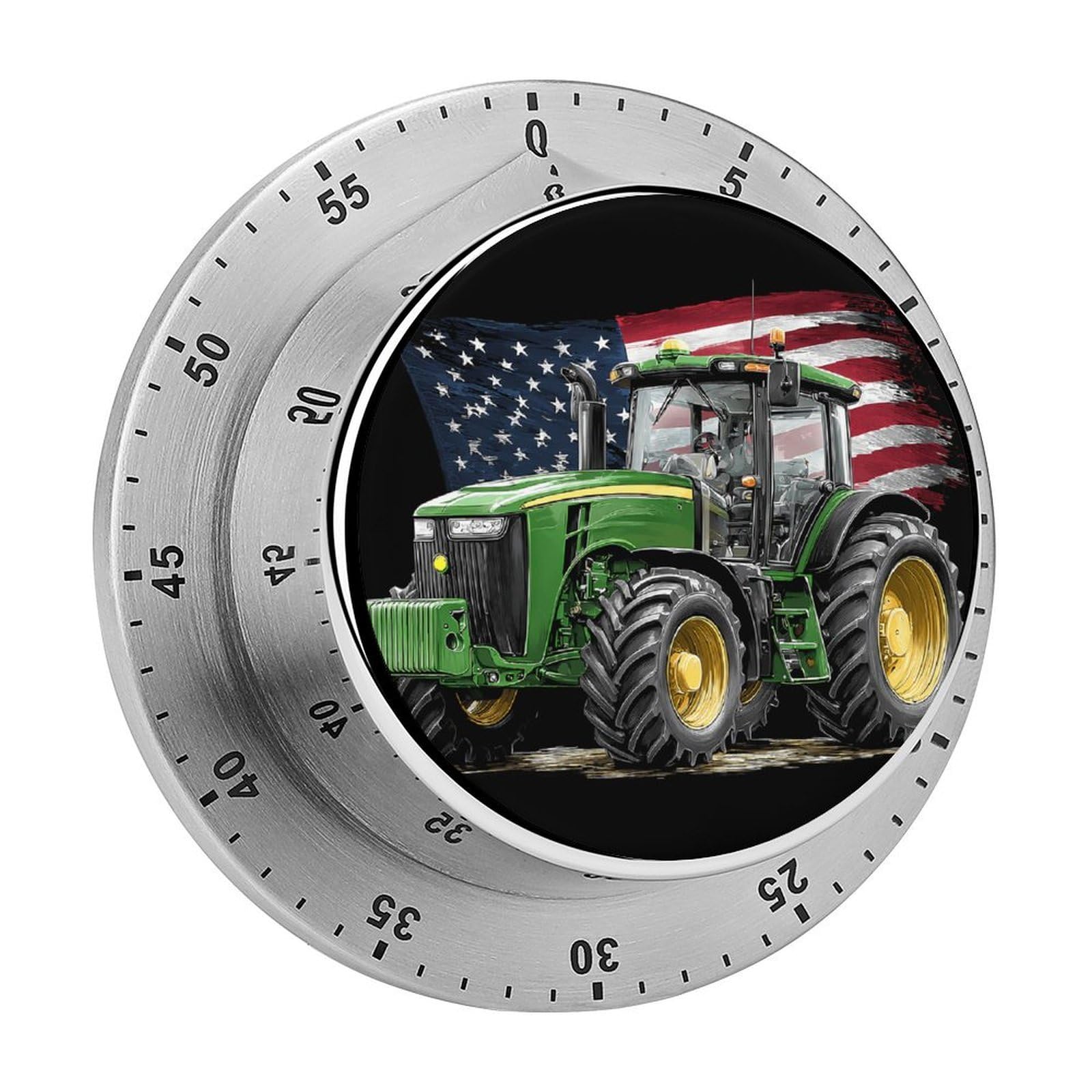 Agriculture Farm Tractor with U.S.A. Flag Mechanical Timer with Alarm for Kitchen Cooking Productivity Stainless Steel Timers