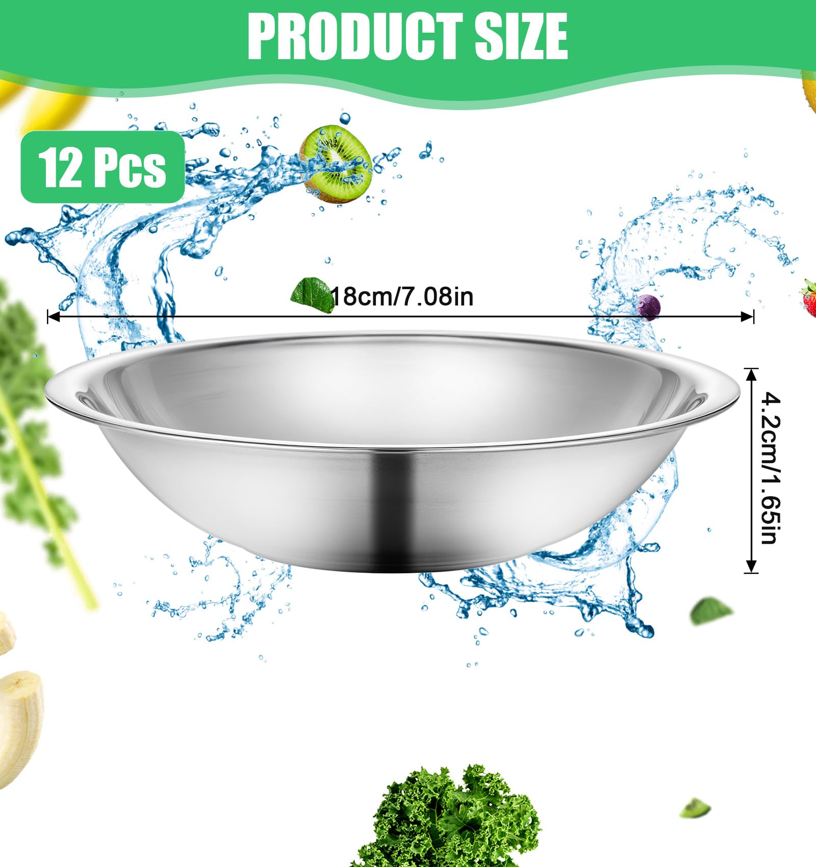 HOFURME 12 Pack Small Stainless Steel Bowls, 7.08 Inch Wide Kitchen Metal Bowl with Flat Base, Prep Bowls For Meal Prep, Cooking, Serving, Baking - Image 2