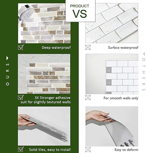 Miniatura 4 de STICKGOO Protector contra salpicaduras de azulejos de diseño más grueso, 12 x 12 pulgadas, para pegar en la cocina, azulejos autoadhesivos para