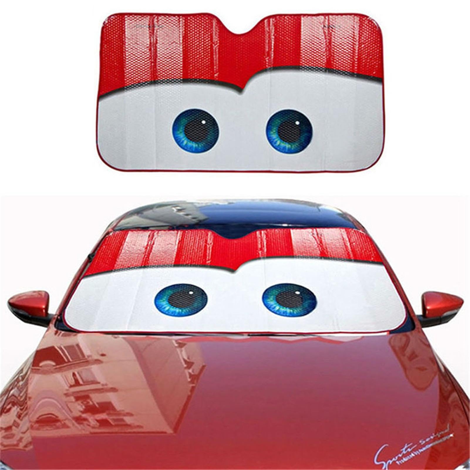 Parasol De Coche | Coche Dibujos Animados | Parasol Ventana Delantera Coche con Ojos Dibujos Animados para Asiento Delantero Conductor O Pasajero 130 × 70 Cm