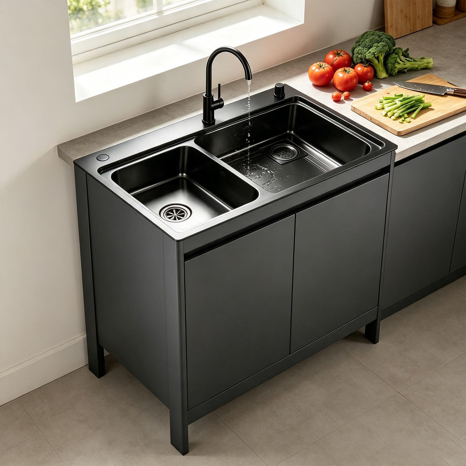 Lavello e mobiletto portaoggetti in acciaio inossidabile 304 | Design salvaspazio, vasca interna removibile, sifone a U antiodore, for camper e piccole cucine(Gray,68cm/26.8in)