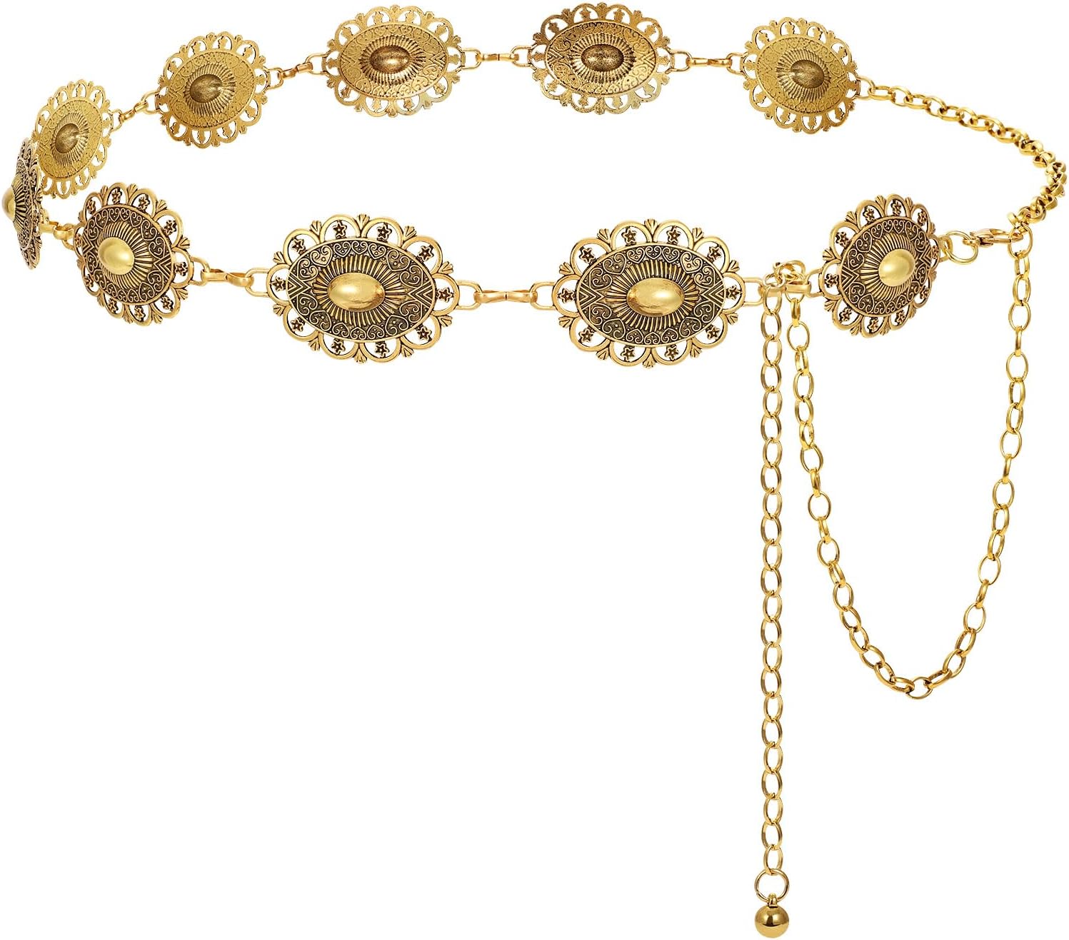 Western Concho Belt for Women Cowgirl Boho Waist Chain Belt for Dresses Jeans Pants