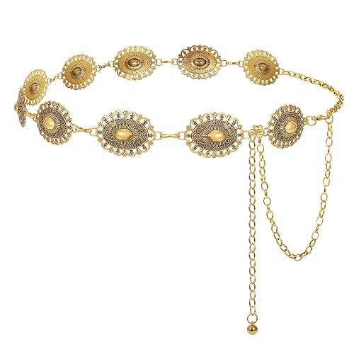 LEACOOLKEY Western Concho Belt for Women Cowgirl Boho Waist Chain Belt for Dresses Jeans Pants