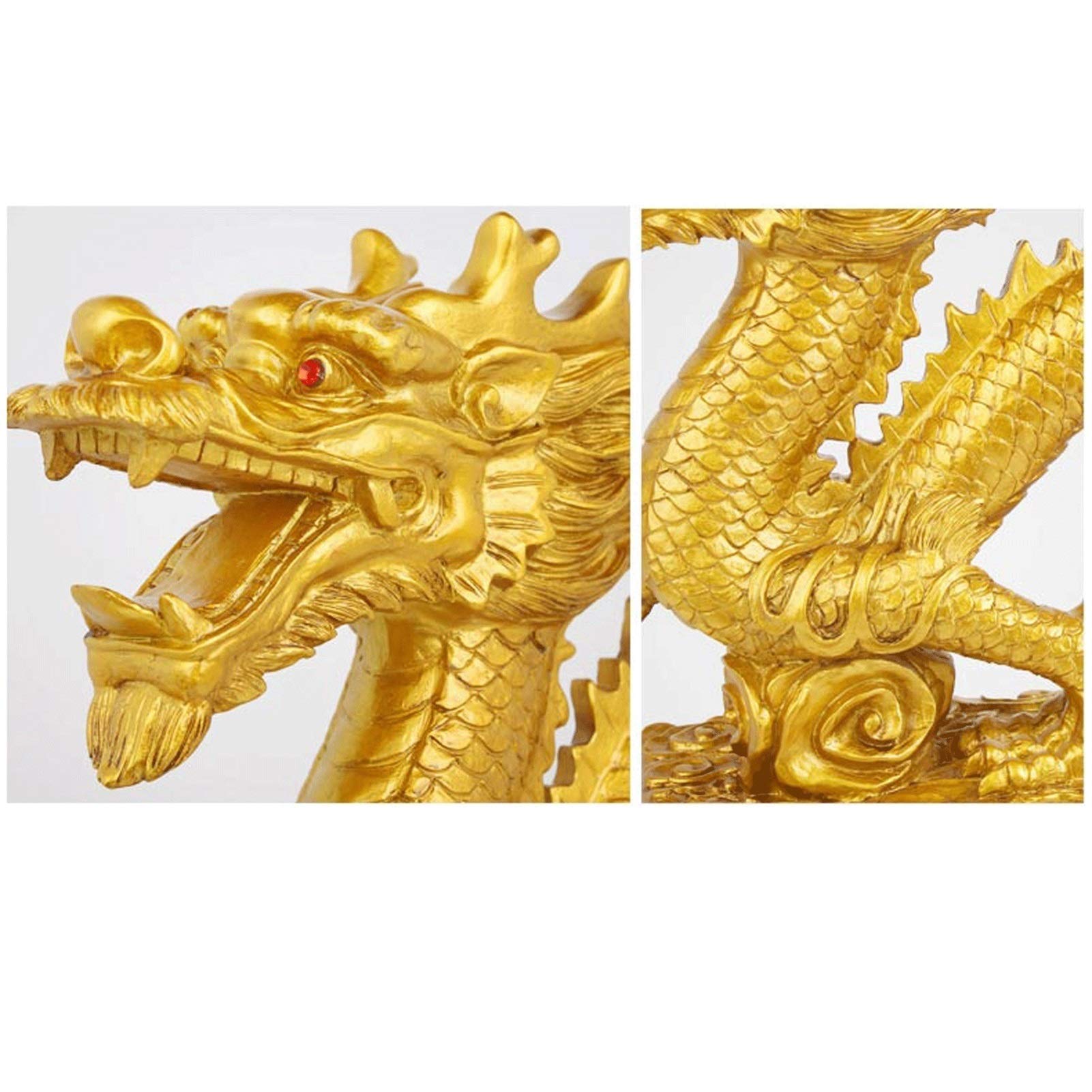 Estatua/Decoración de sobremesa Estatua Estatuilla de la Riqueza Golden Resin Chinese Zodiac Dragon Statue Feng Shui Home Office Tabla Top Decor Collection Adorno de Escritorio(M)