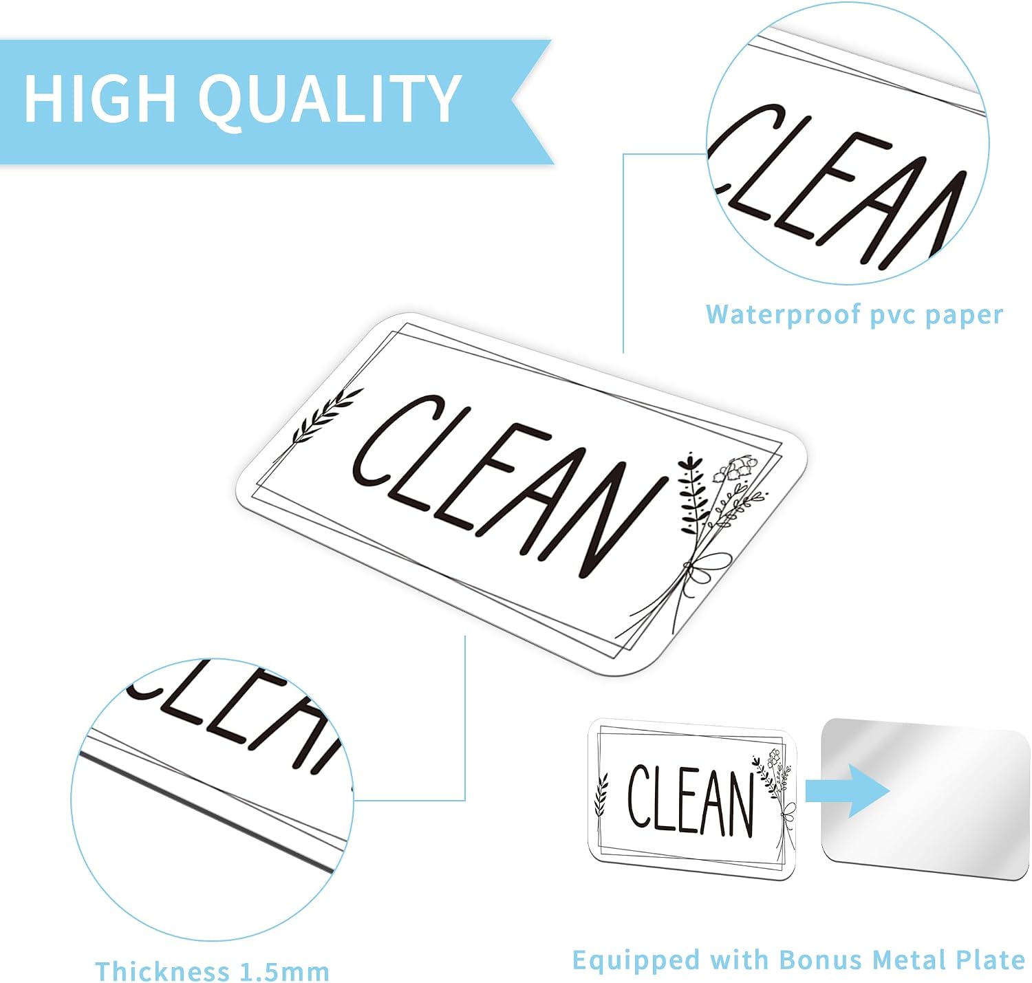 Floral Dishwasher Clean Dirty Magnet, Rounded Rectangle image 4