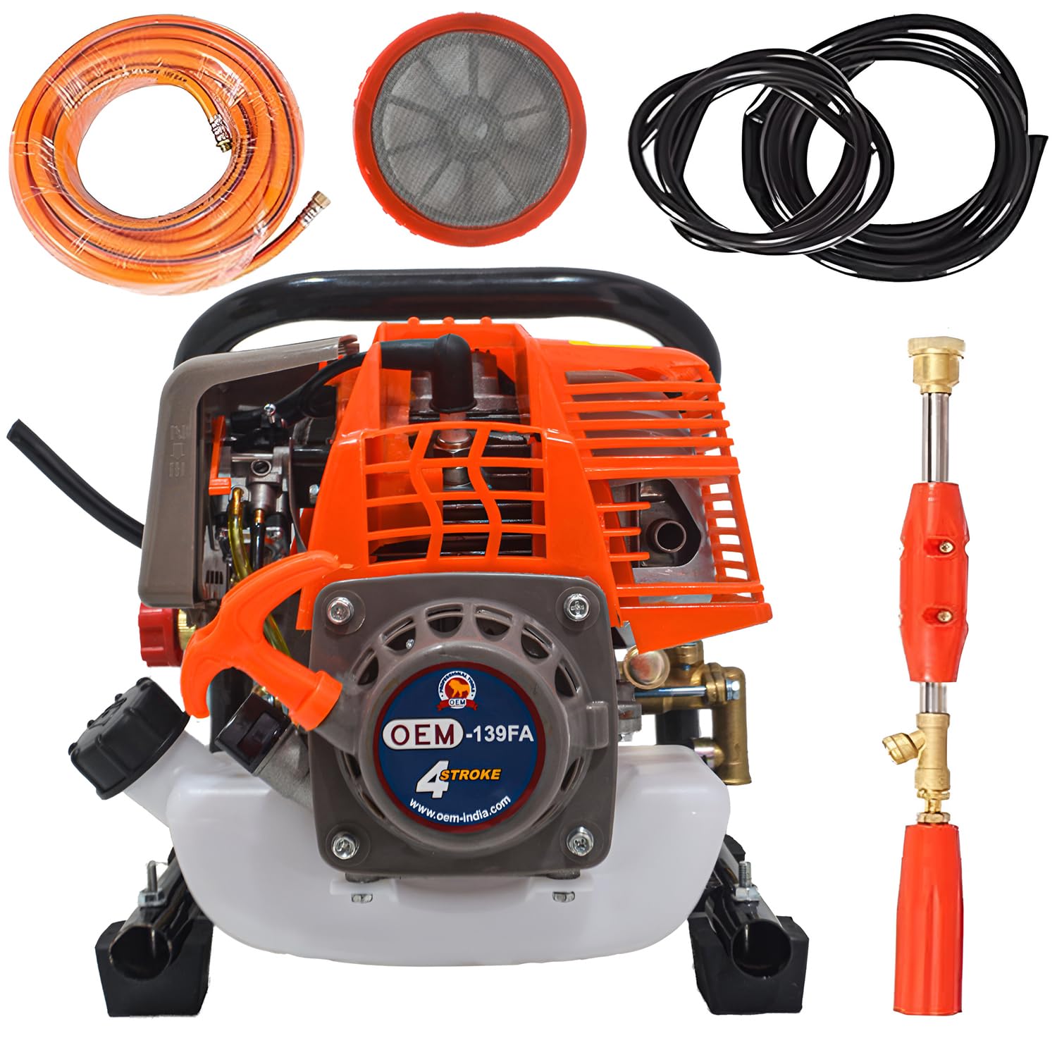 OEM Portable Power Pressure Sprayer Pump with 4 Stroke Advanced Technology Petrol Engine, Spray Gun, 15 Meter Hose Pipe for Pesticides, Agriculture Use, Gardening - 139-F