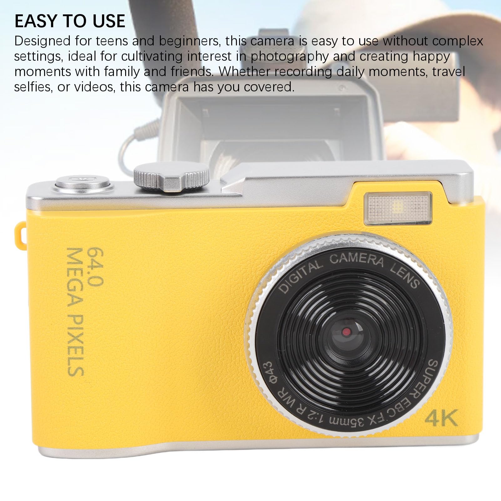 Aparat Cyfrowy 4K do Fotografii, 16 -krotny Zoom 64MP Cyfrowy Punkt i Kamera Strzelania, 2,4 -calowy Ekran IPS Anti Shake CCD z lampką wypełniającą, dla Dzieci dla Dzieci Dorosłe