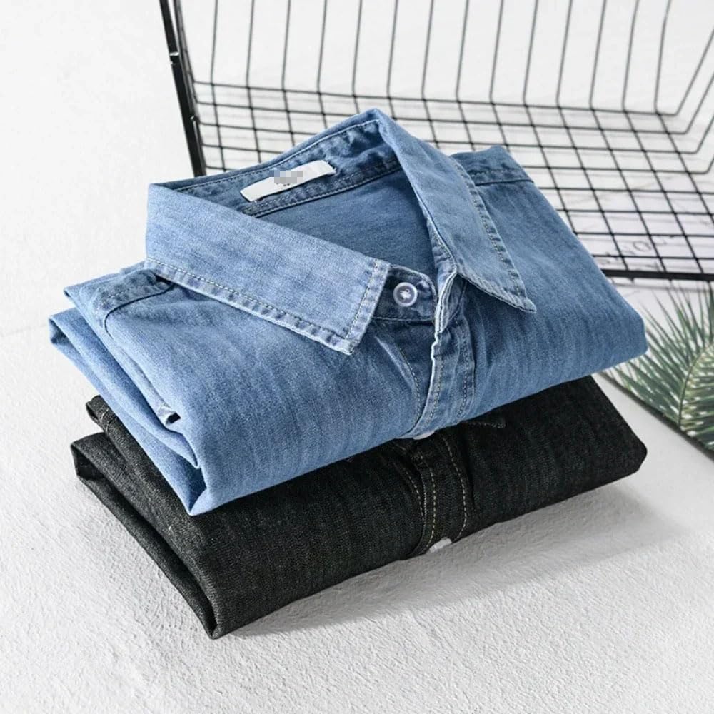 Men's Denim Shirts Cotton Long Sleeve Autumn Loose Shirt Casual Mens Spring Tops for Men