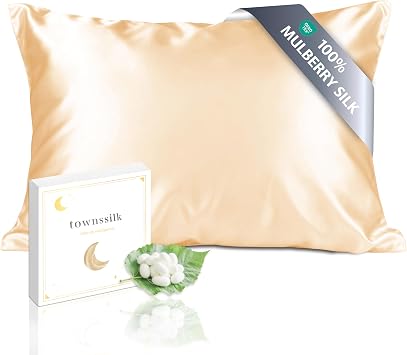 townssilk Both Side 100% 19mm Silk Pillowcase 40x60cm Pillow Case Cushion Cover with Hidden Zipper Gold