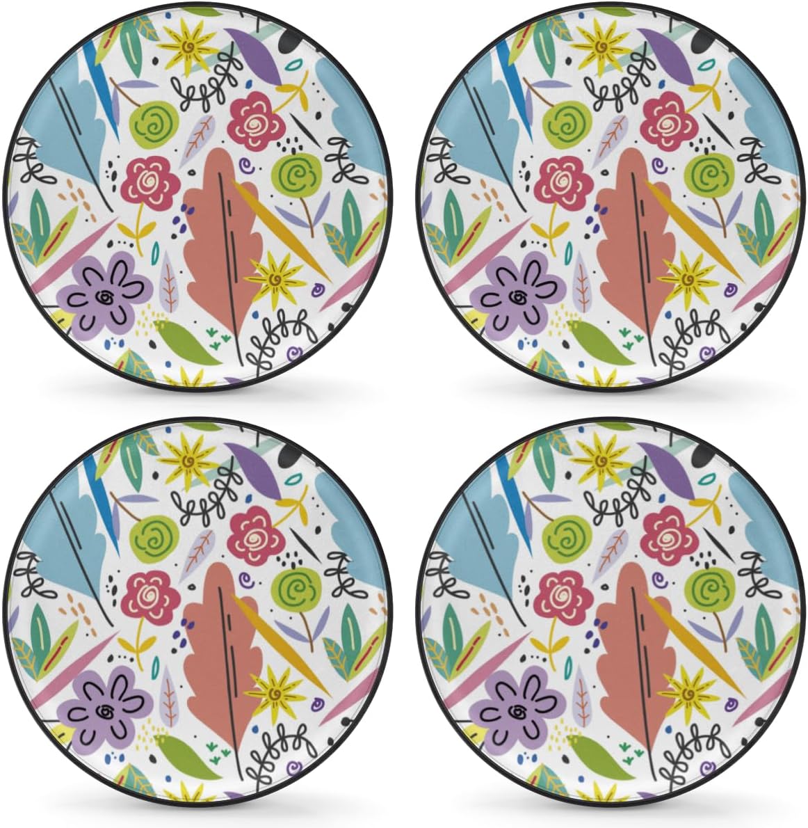 Funny Flowers Leaves Tire Covers Portable Spare Tire Cover Soft Durable Waterproof Dustproof Set of 4 Bags 14 Inches for Car Truck SUV Trailer Camper