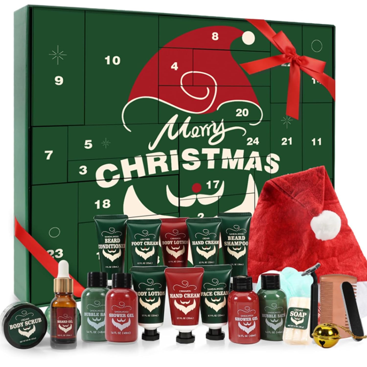 advent beauty calendar for adults 2025 rinse & robust beard care kit christmas gifts for men skincare beauty advent calendar for men christmas 24 days countdown calendar beard care grooming green