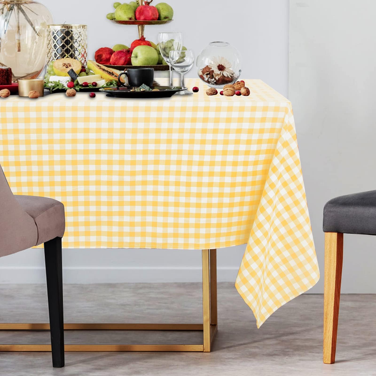 Yellow Checkered Tablecloth Rectangle 54x54in Checked Table Clothes for Rectangle Tables Wrinkle Resistant Buffalo Plaid Tablecloth Party Table Cover for Outdoor Indoor Christmas Kitchen Picnic