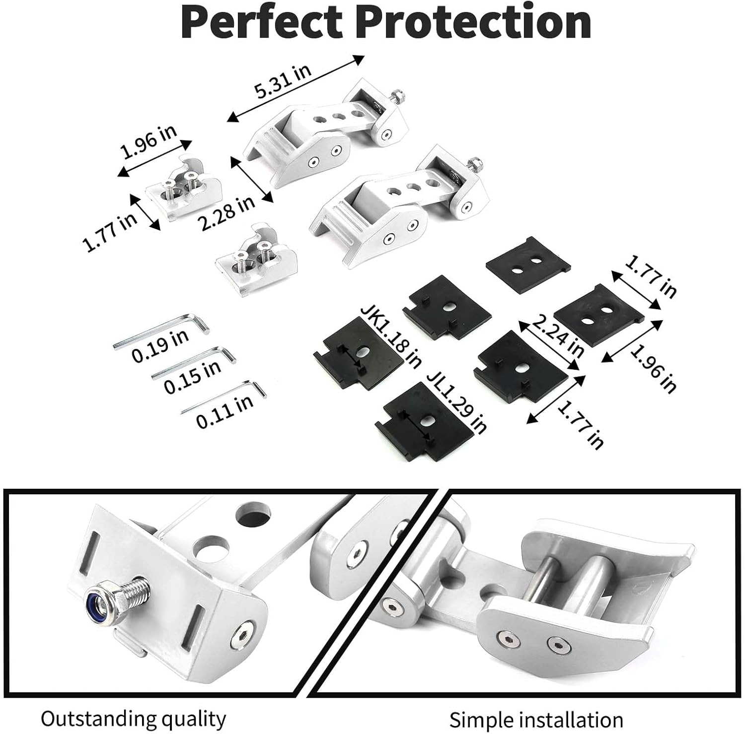 JWWY for Jeep Wrangler Hood Latches Clamp Aluminum Stainless Steel Hood Catch Fastene with Lock Kit Compatible with Jeep Wrangler JK/JKU 2007-2017,JL/JLU 2018-2025+&Gladiator JT 2020-2025+4xe White A