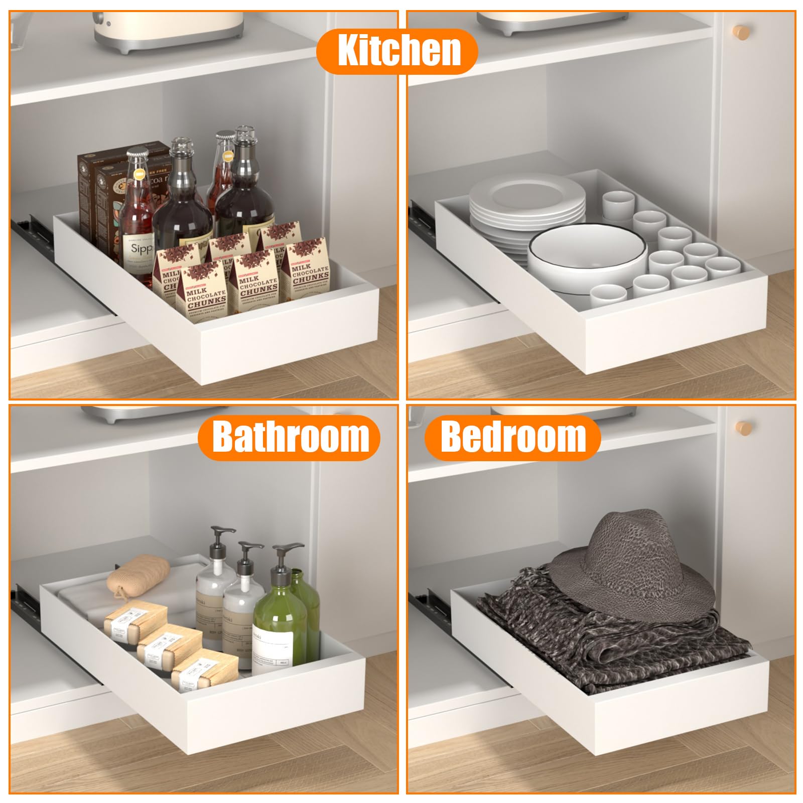 Telescopische lade, 2 Stuks Uittrekbare Lade Voor Slaapkamer Pantry Keuken Badkamer (43CM Lang x 31CM Breed x 7CM Hoog), Niet Nodig Boren of Spijkeren